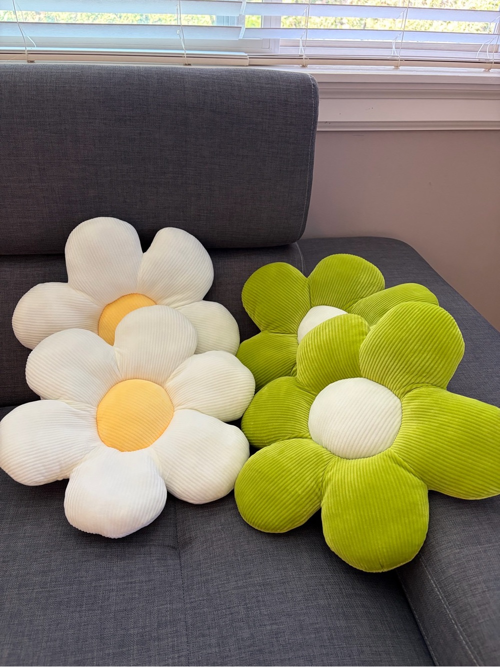 4 New Floral Plush Throw Pillows - White & Lime Green